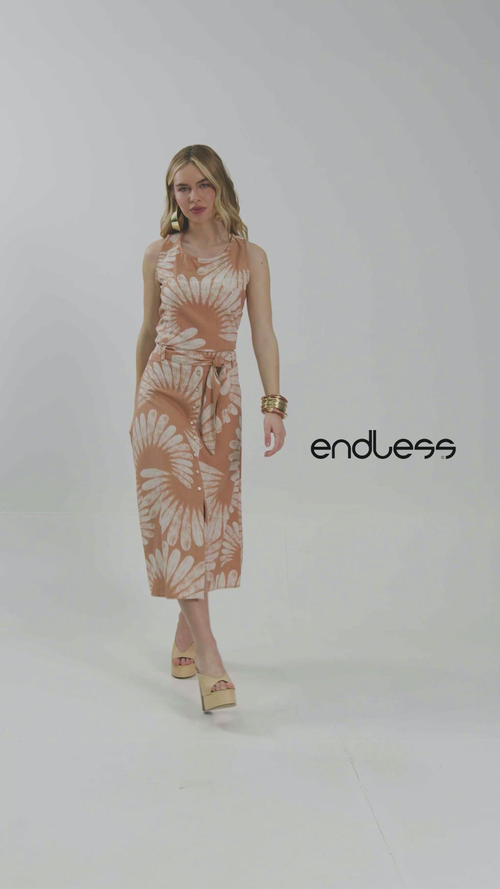 Saia Feminina Midi Evasê Linho Estampada Endless E16040