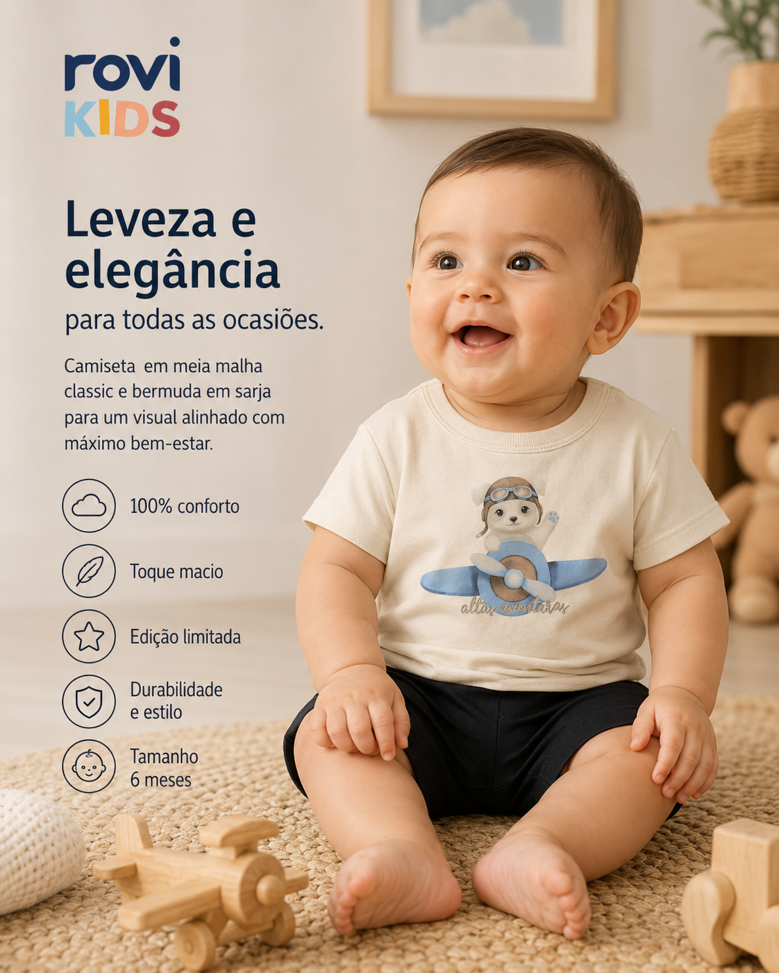 Conjunto Camiseta Com Bermuda Infantil Rovi Kids 3029510