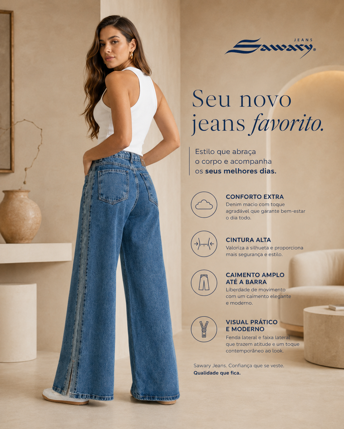 Calça Jeans Sawary Super Wide Leg Petit -283572 (No Lycra)