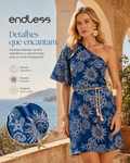 Vestido Feminino Assimetrico Com Cinto Endless Azul