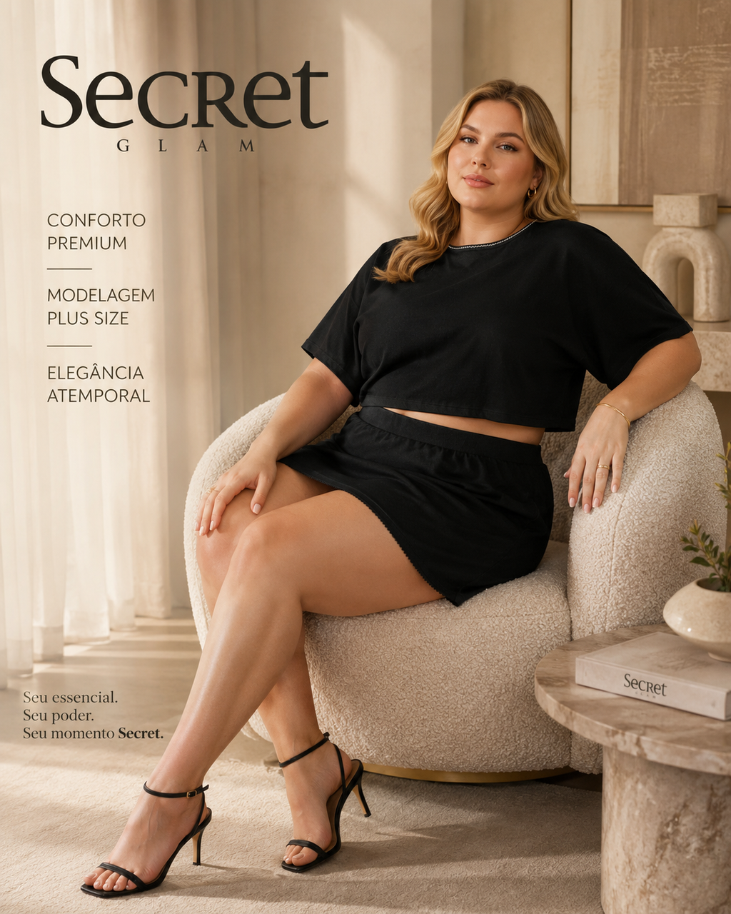 Conjunto Feminino Blusa E Shorts Saia Secret Glam S02152