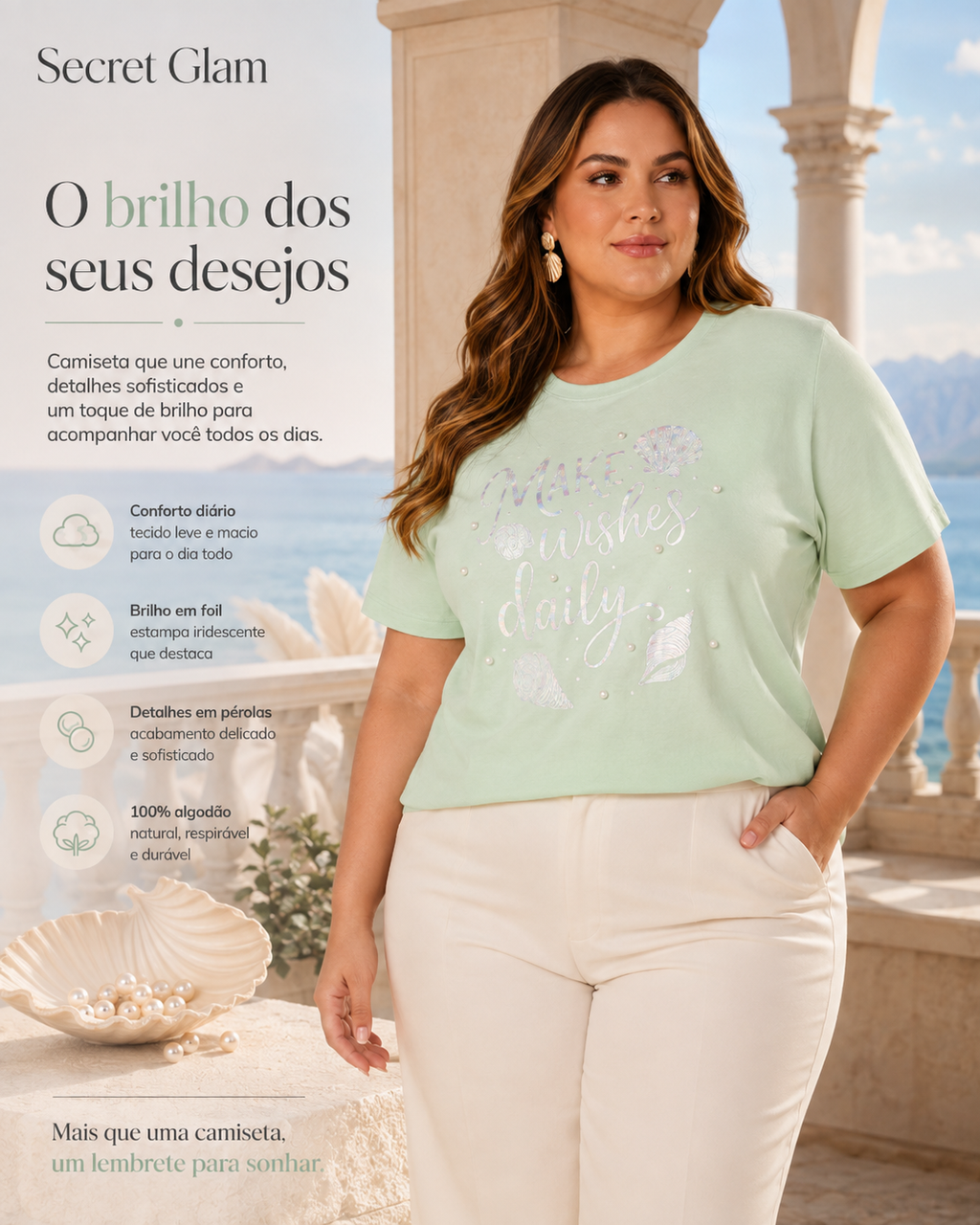 T- Shirt Feminina Com Estampa Secret Glam S02113