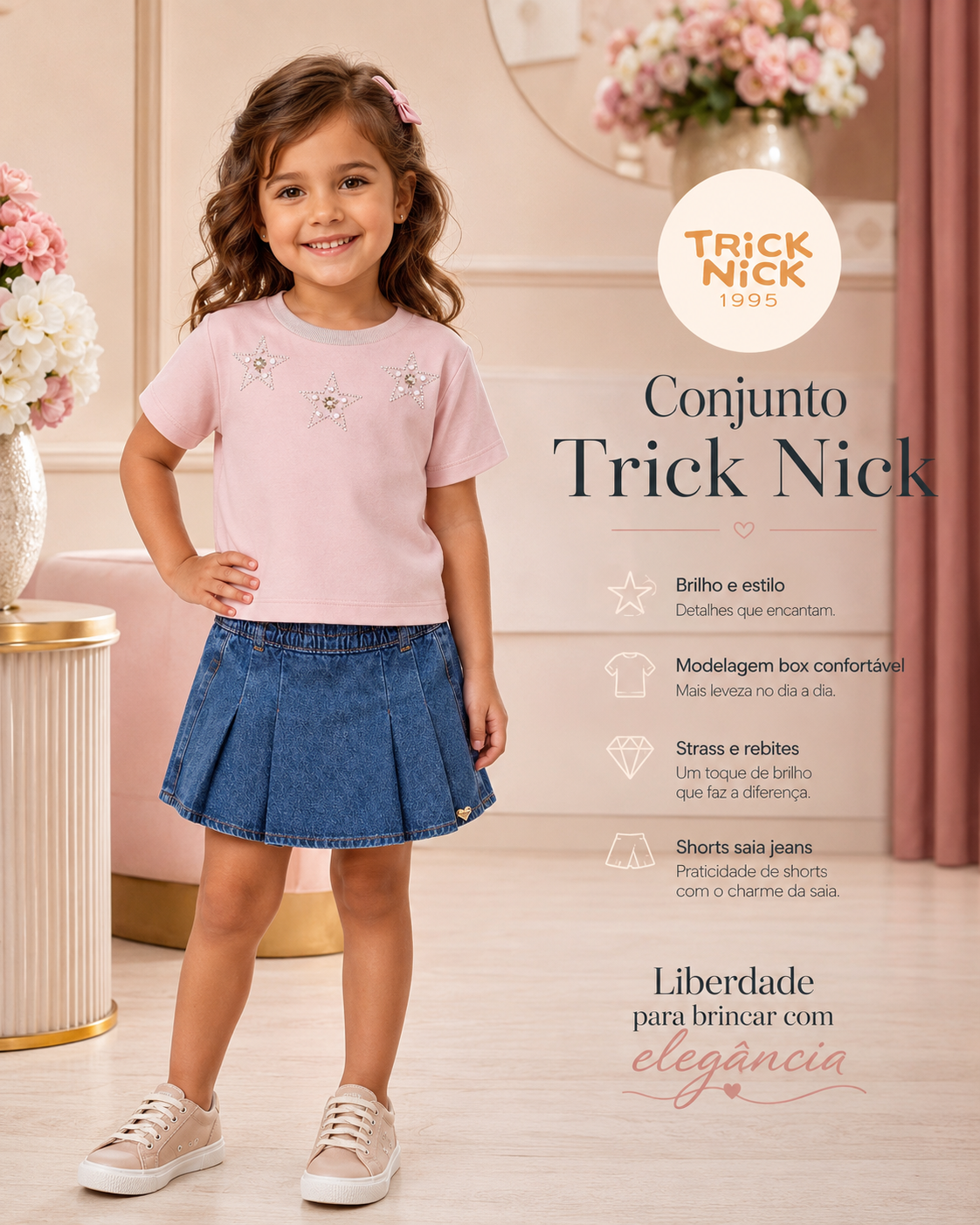 Conjunto Blusa Com Shorts Saia Jeans Trick Nick 1171003