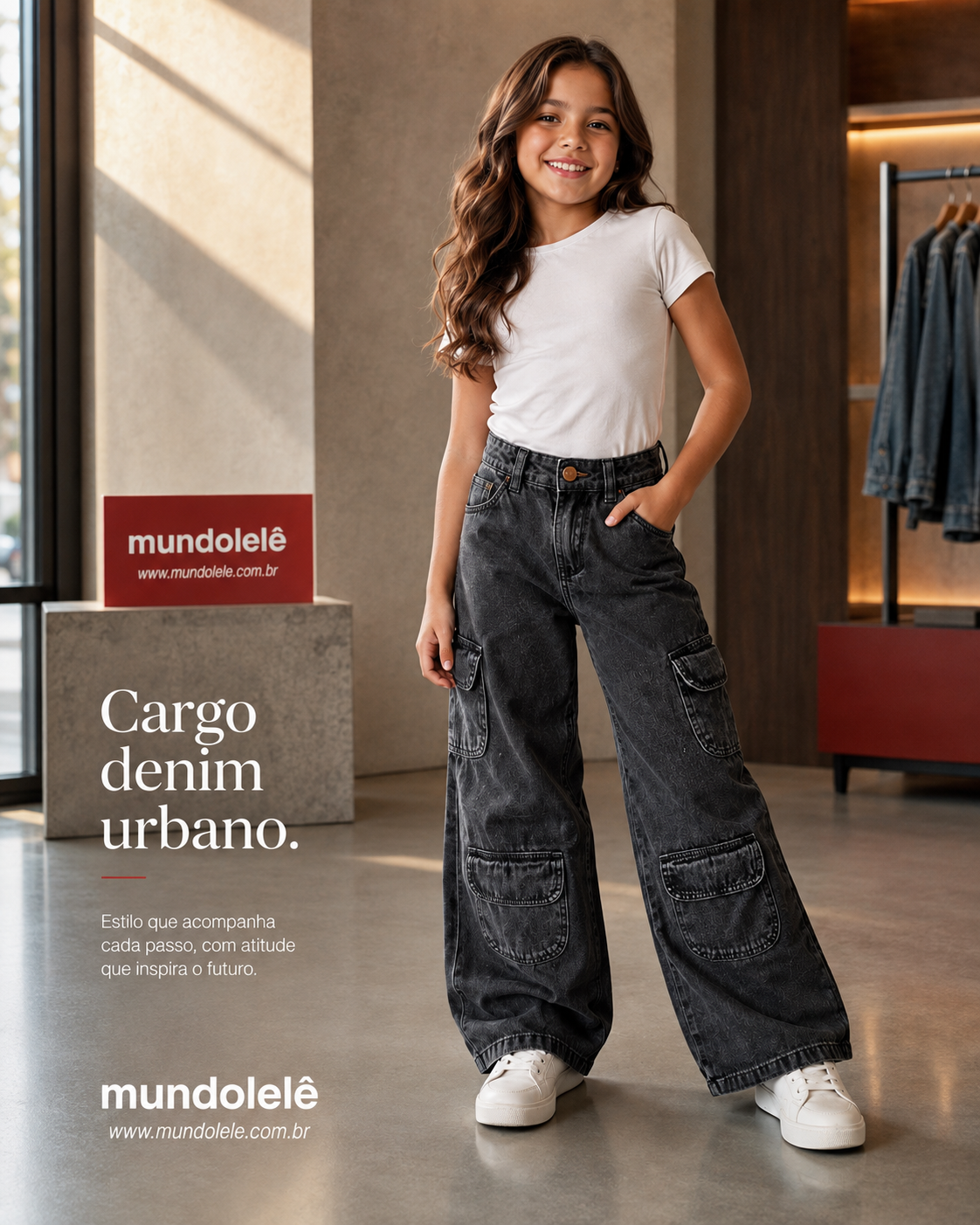 Pantalón Jean Cargo Wide Leg Infantil