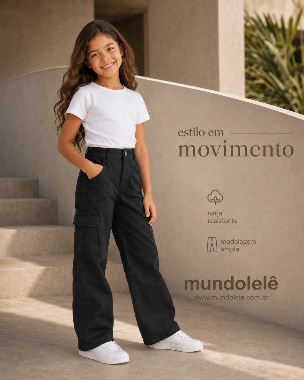 Pantalón de Gabardina Wide Leg Cargo