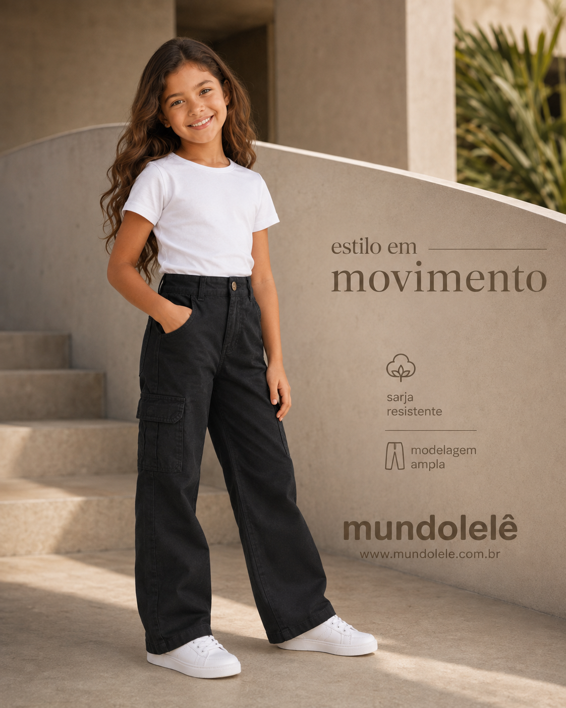 Pantalón de Gabardina Wide Leg Cargo