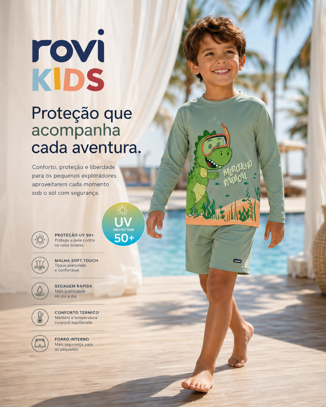 Conjunto Camiseta Manga Longa E Sunga UV Rovi Kids
