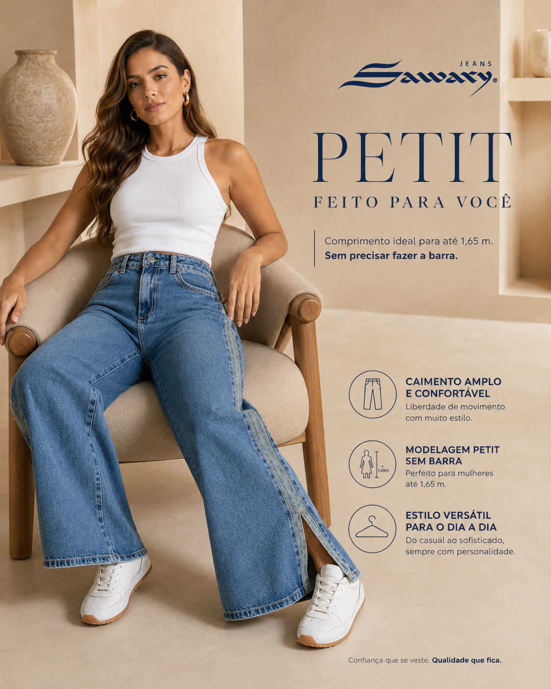 Calça Jeans Sawary Super Wide Leg Petit -283572 (No Lycra)