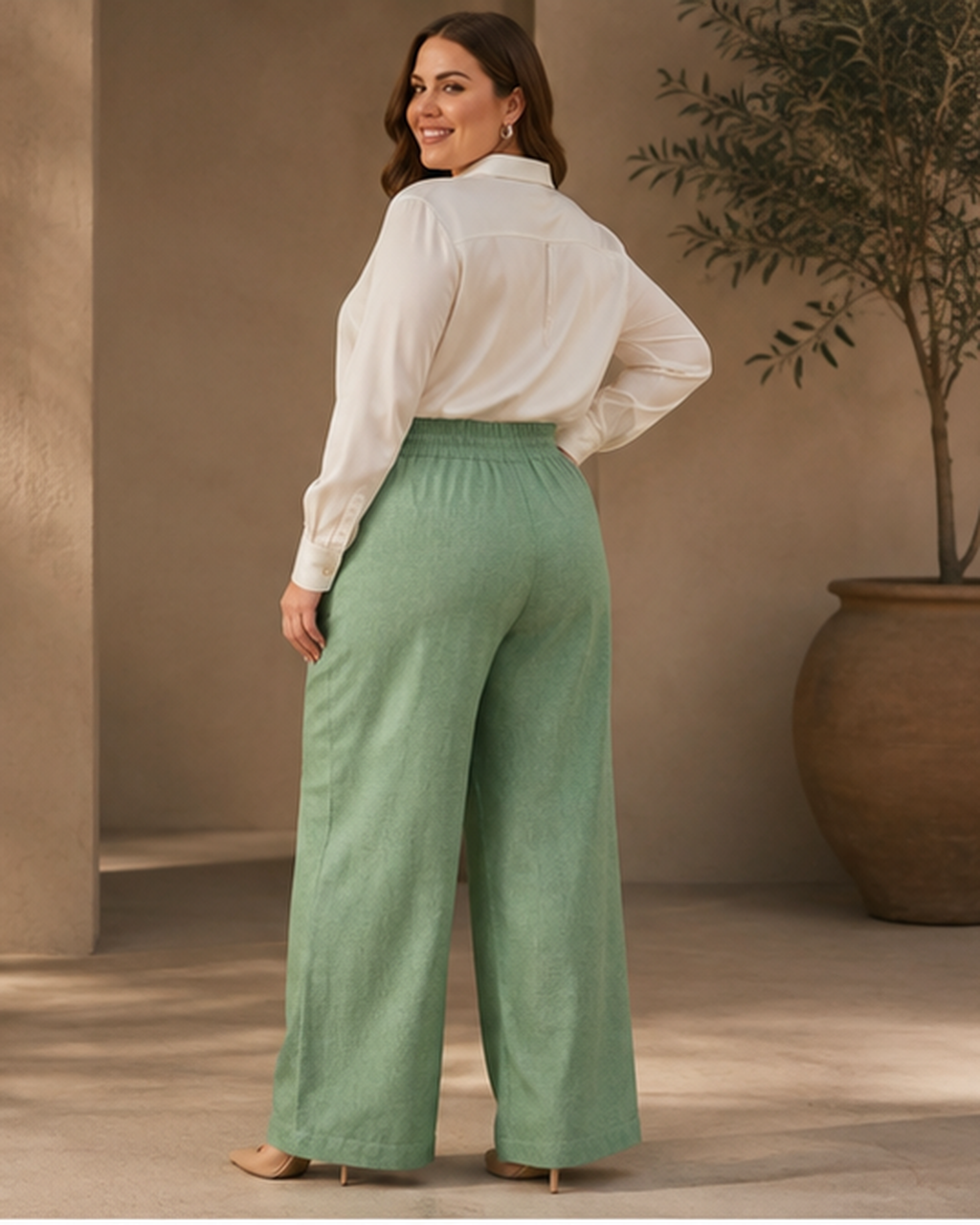 Calça Pantalona 100% Linho Plus Size Secret Glam
