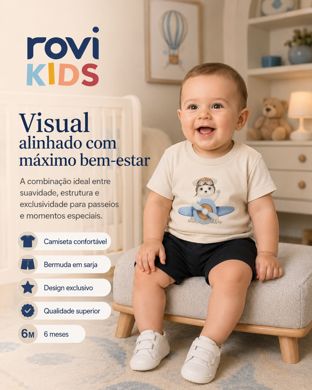 Conjunto Camiseta Com Bermuda Infantil Rovi Kids 3029510