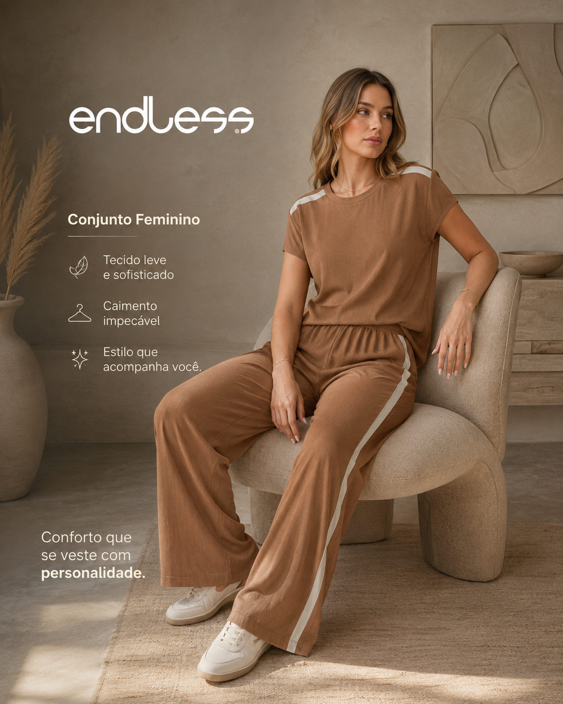 Conjunto Feminino Blusa Com Calça Em Visco Endless E16153