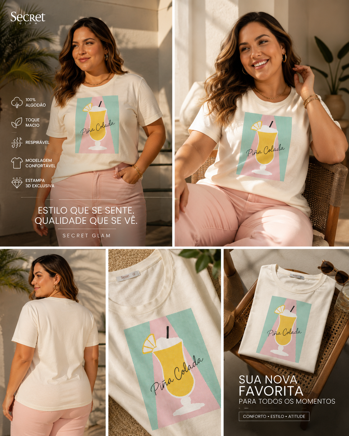 Blusa Feminina Estampa Pina Colada Secret Glam S02146