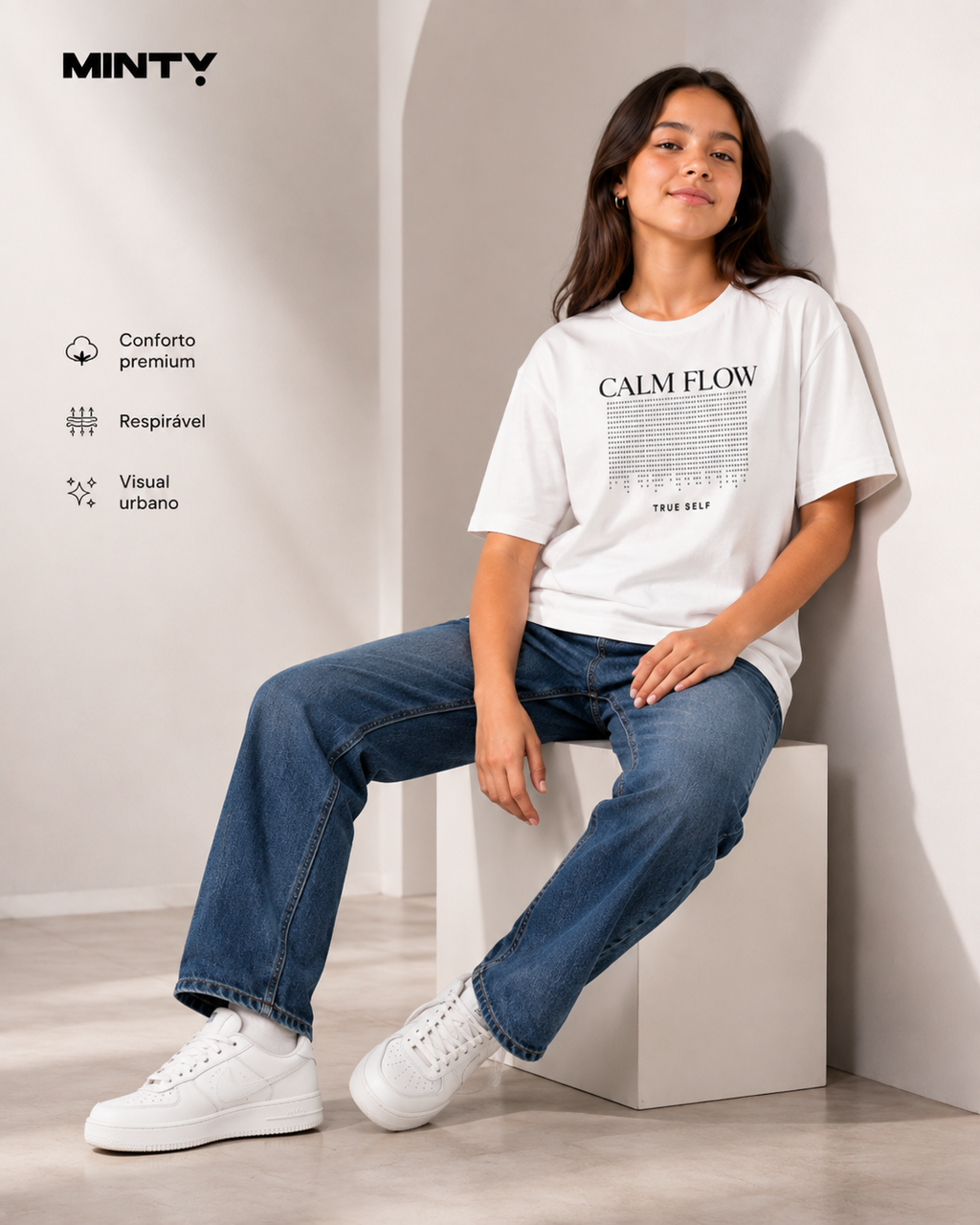 T-Shirt Feminina Meia Malha Com Estampa Minty M00562