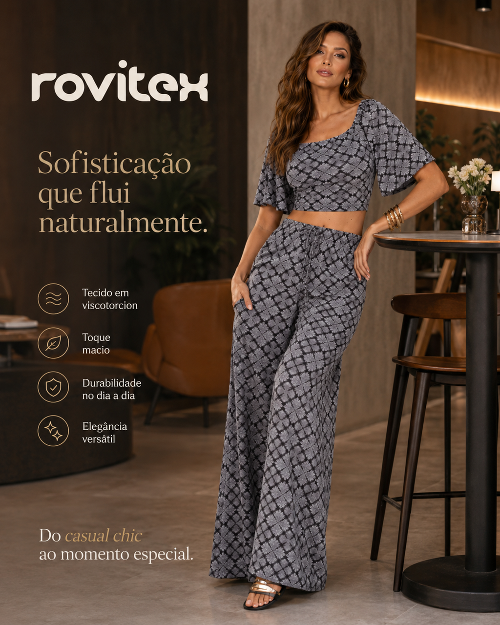 Calça Feminina Pantalona Viscotorcion Rovitex