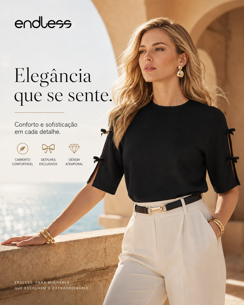 Blusa Feminina Em Riaban Com Detalhe Manga Endless E16120
