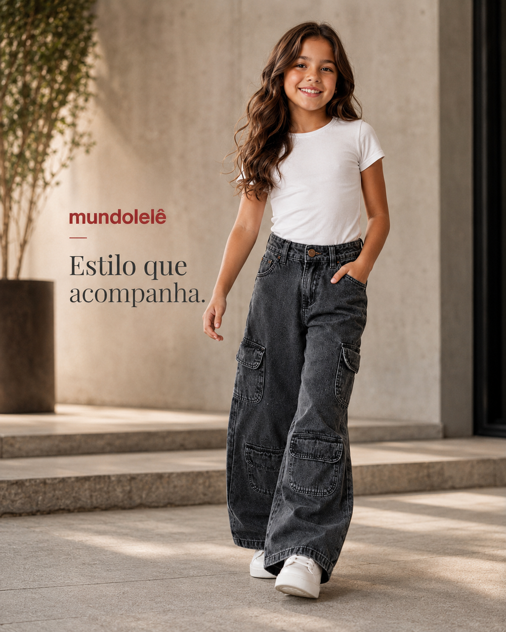 Pantalón Jean Cargo Wide Leg Infantil
