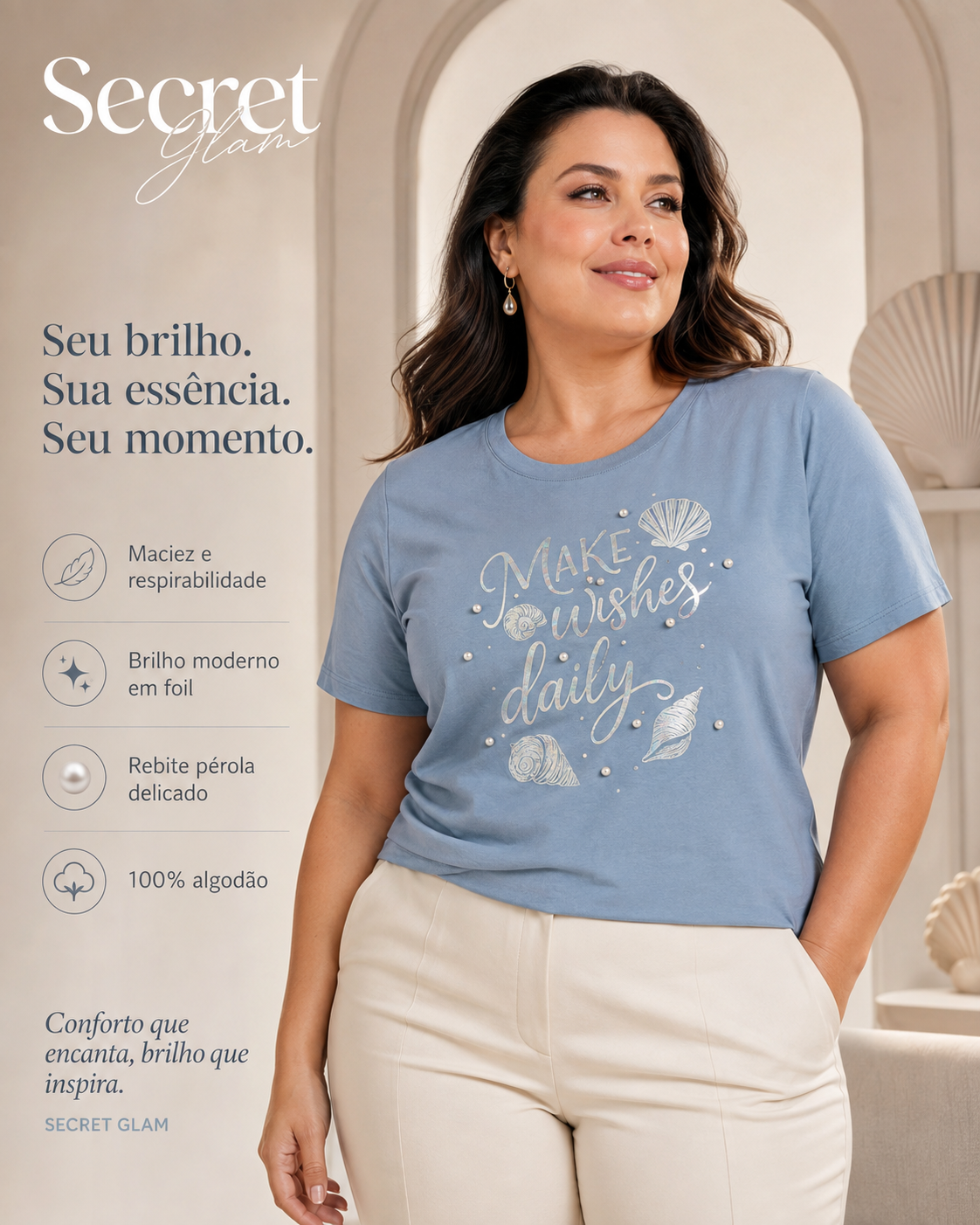 T- Shirt Feminina Com Estampa Secret Glam S02113