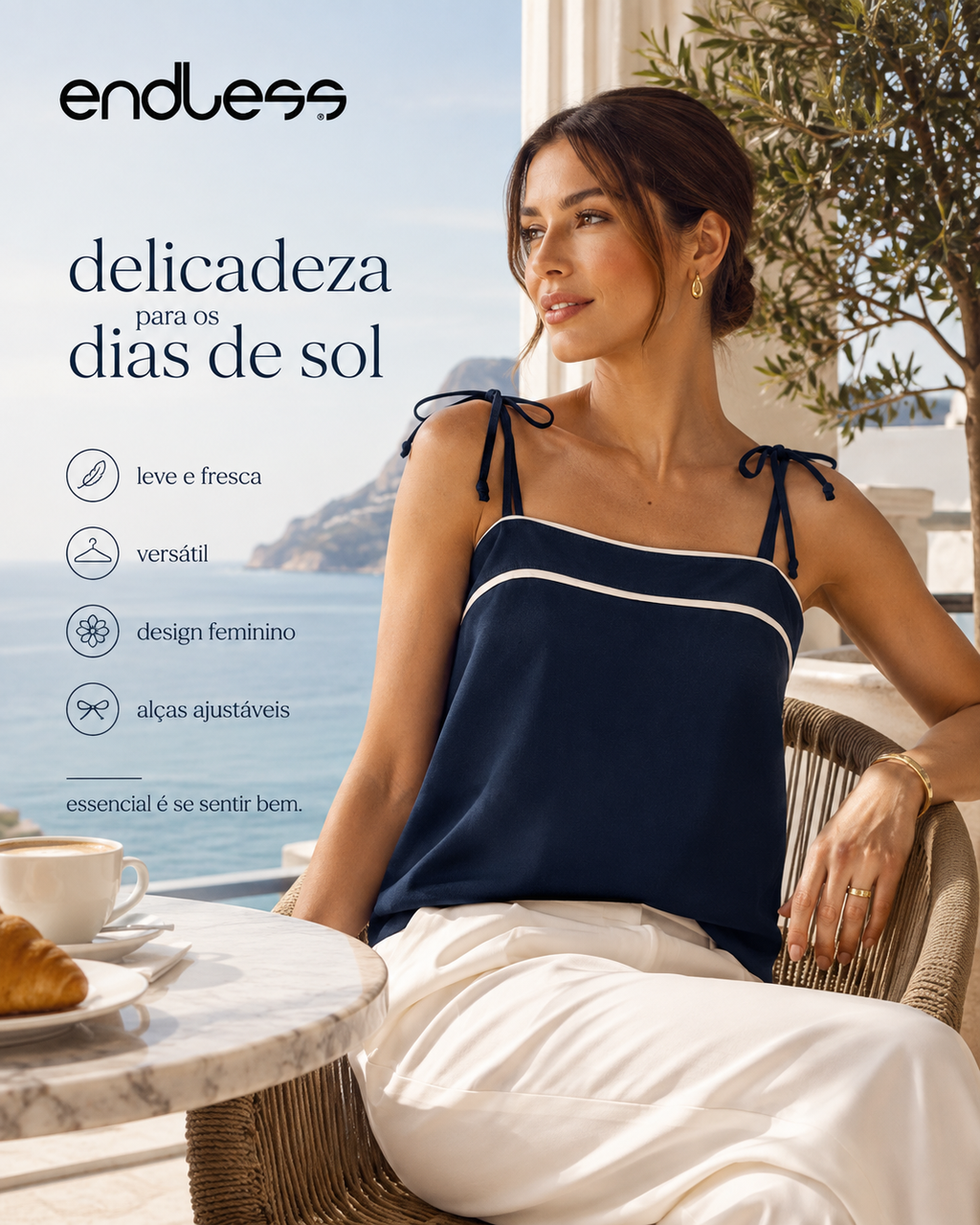 Blusa Feminina De Alça Em Viscose Lisa Endless E16098