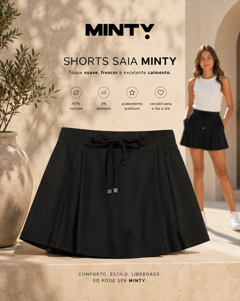 Shorts Saia Feminino Molecotton De Viscose Minty M00575