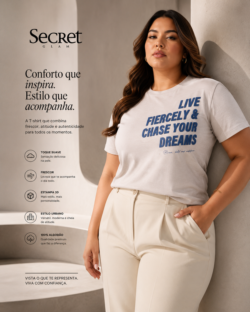 T-Shirt Feminina E Estampa Meia Malha Secret Glam S02123