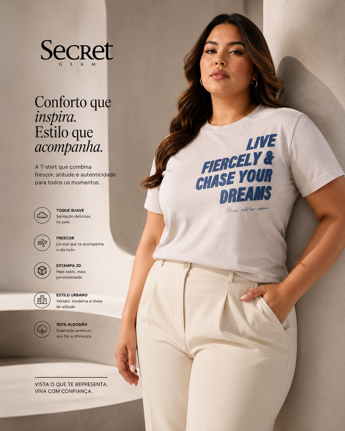T-Shirt Feminina E Estampa Meia Malha Secret Glam S02123
