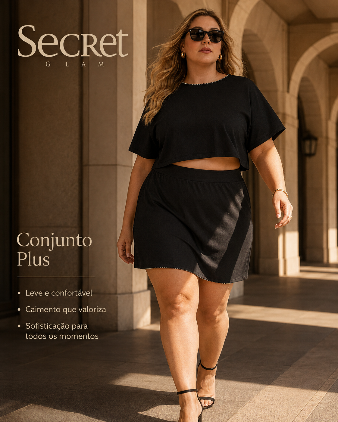 Conjunto Feminino Blusa E Shorts Saia Secret Glam S02152