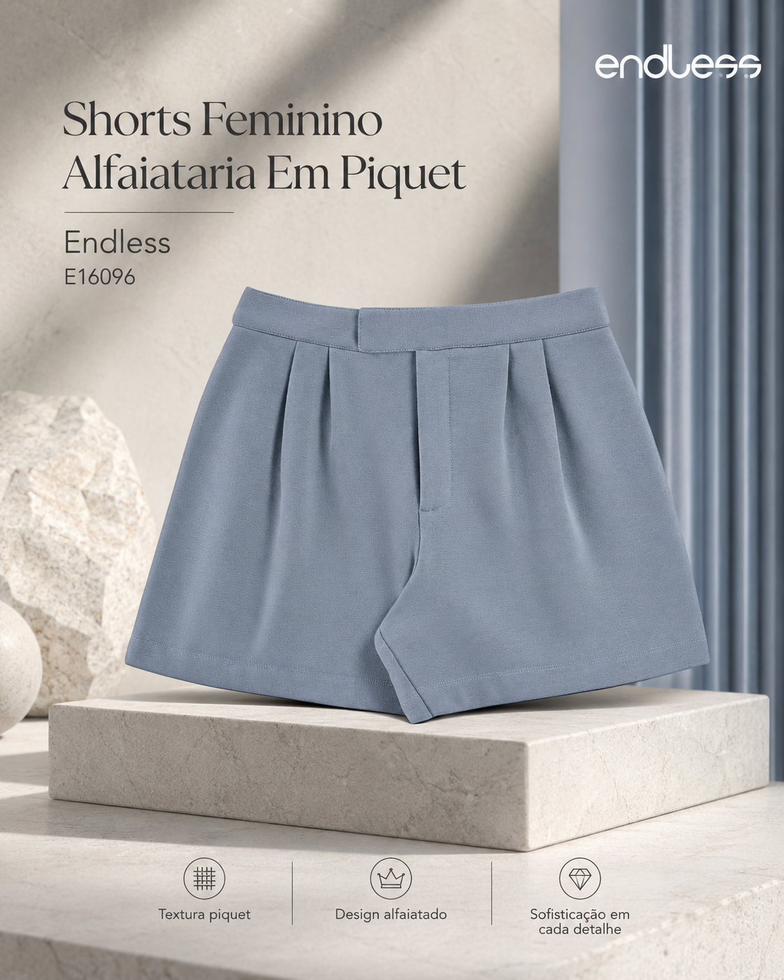 Shorts Feminino Alfaiataria Em Piquet Endless Código: E16096