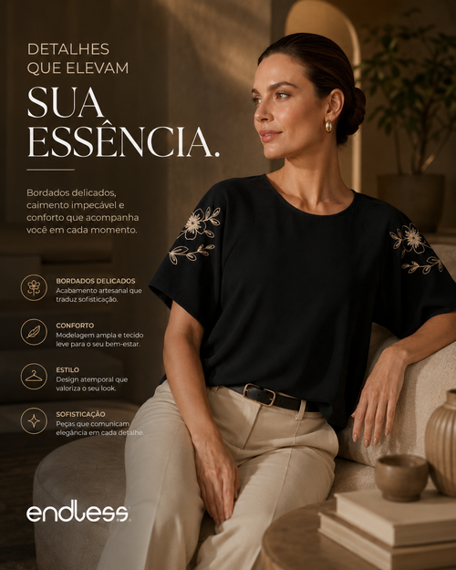 Blusa Feminina Com Bordado E Manga Raglan Endless E16063