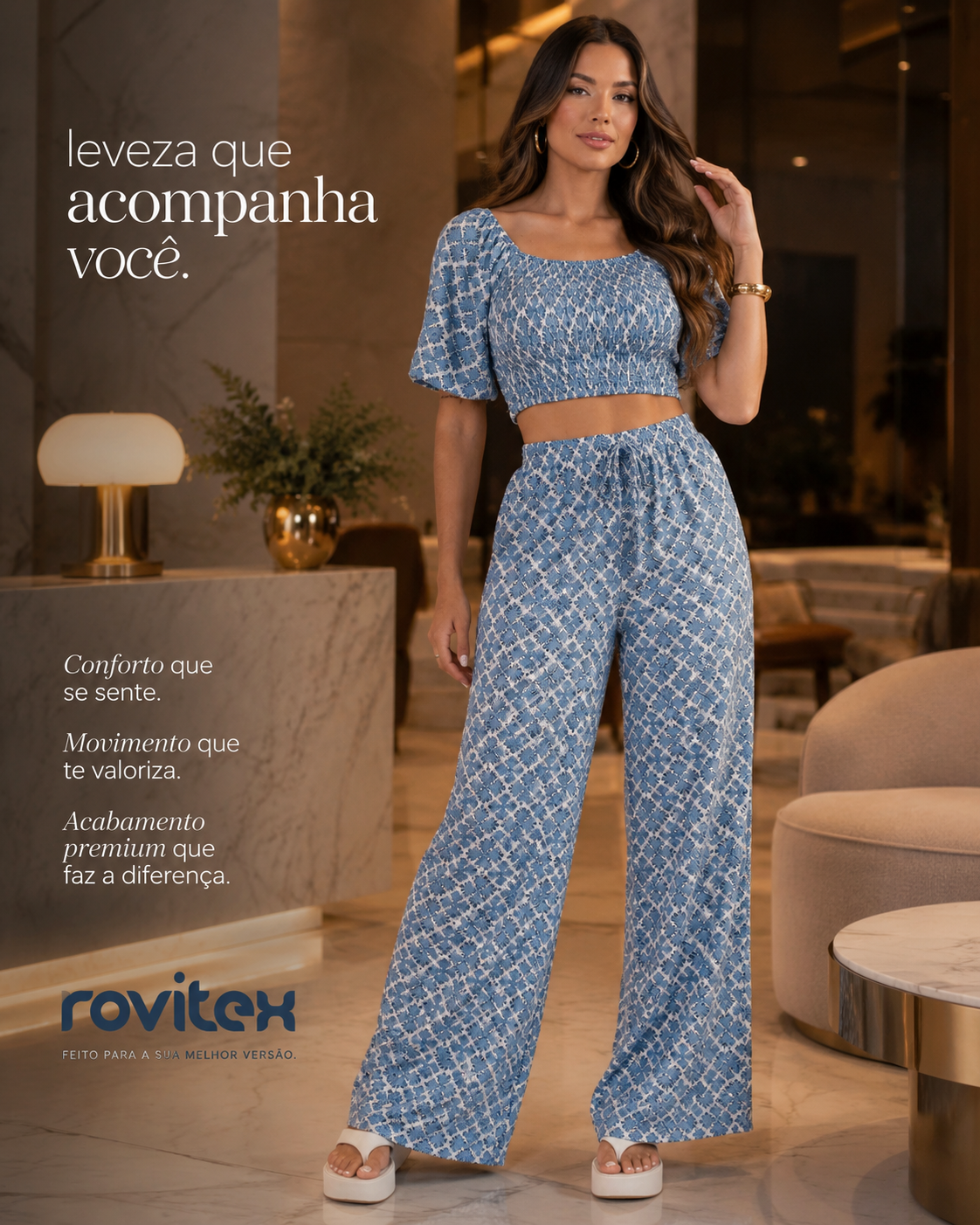 Calça Feminina Pantalona Viscotorcion Rovitex