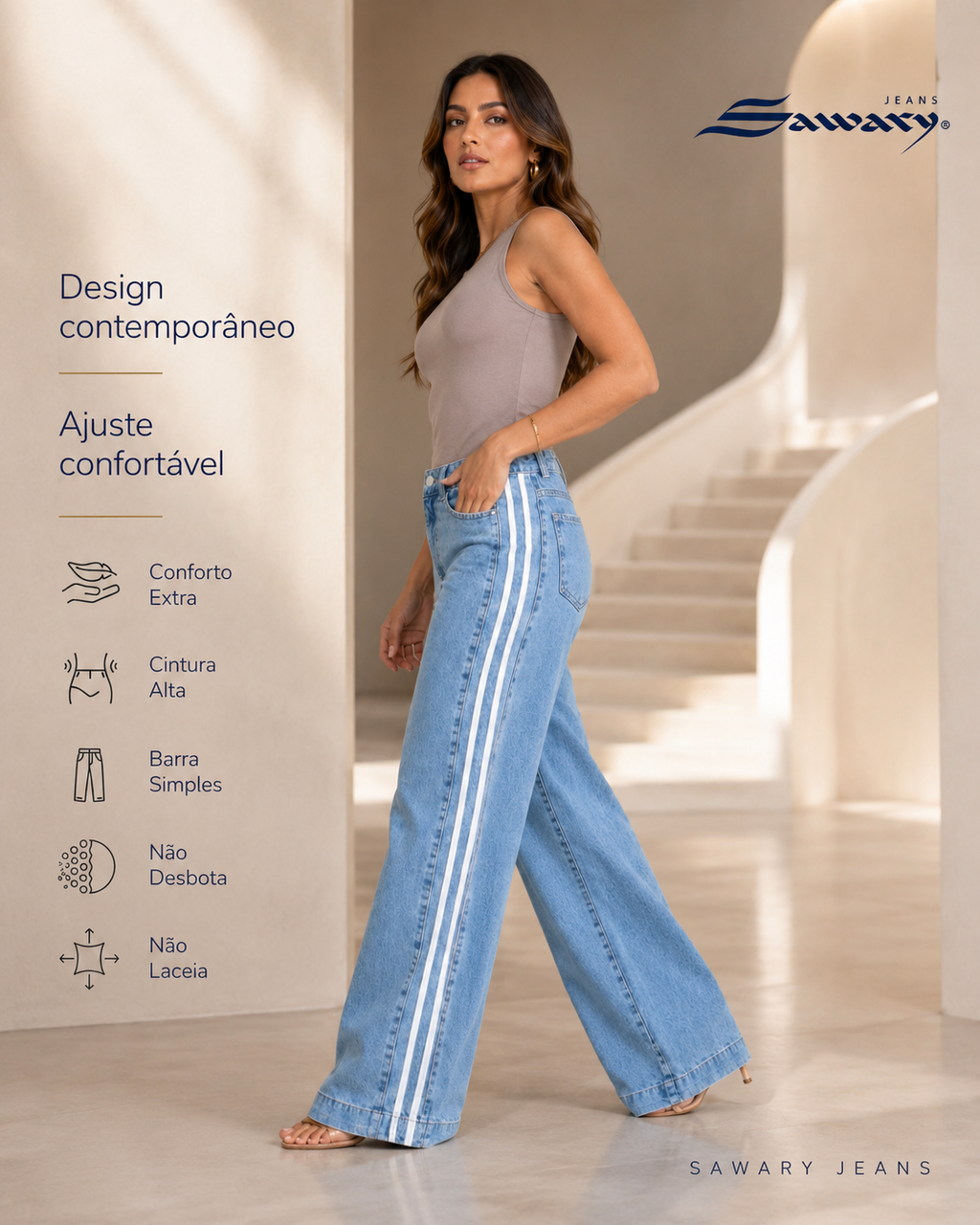 Jeans Sawary wide leg 283330.       (No Lycra)