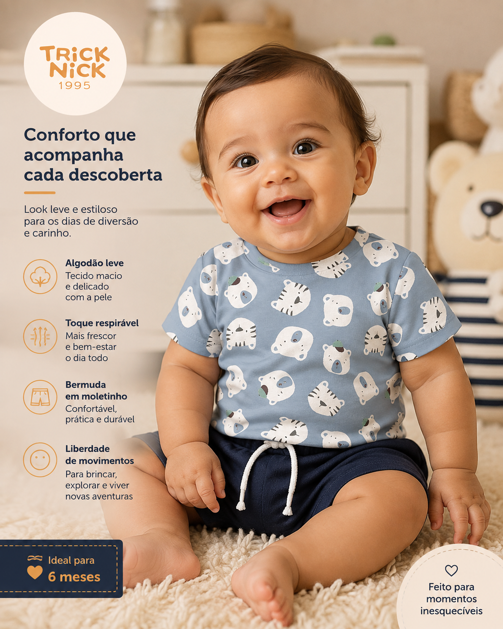 Conjunto Infantil Camiseta Com Bermuda Trick Nick 1027360