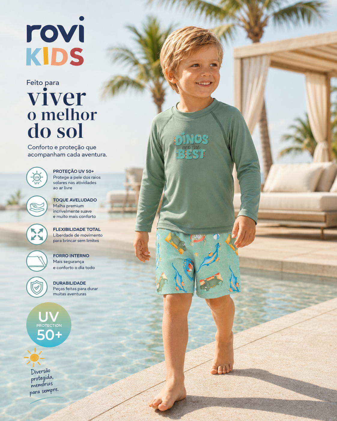 Conjunto Camiseta Manga Longa E Sunga UV Rovi Kids 3029281