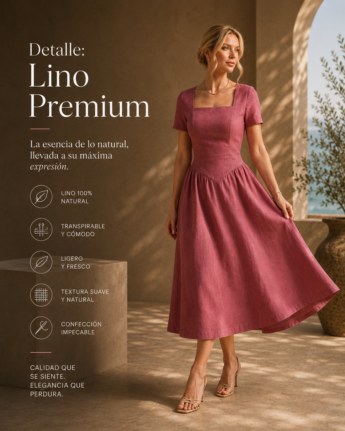 Vestido Midi em Tecido em Linho - Ref: G80417