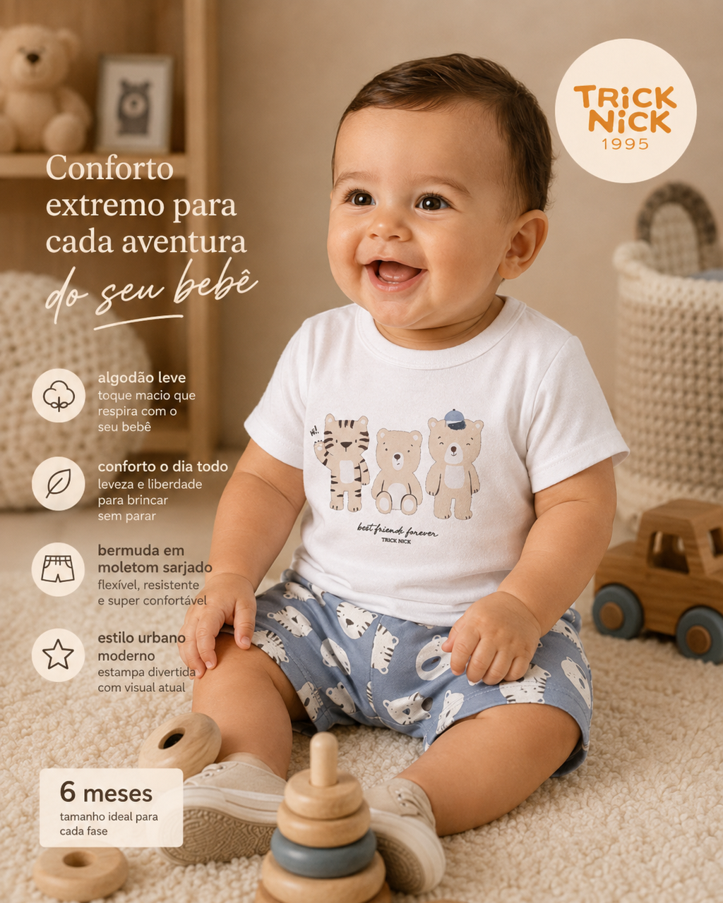 Conjunto Infantil Camiseta Com Bermuda Trick Nick 1027371