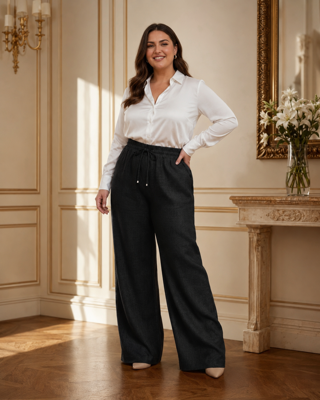 Calça Pantalona 100% Linho Plus Size Secret Glam