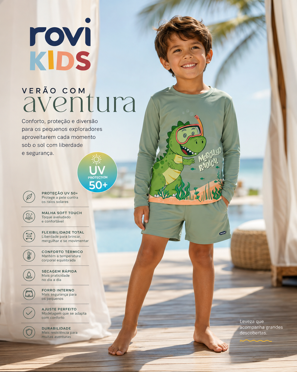 Conjunto Camiseta Manga Longa E Sunga UV Rovi Kids