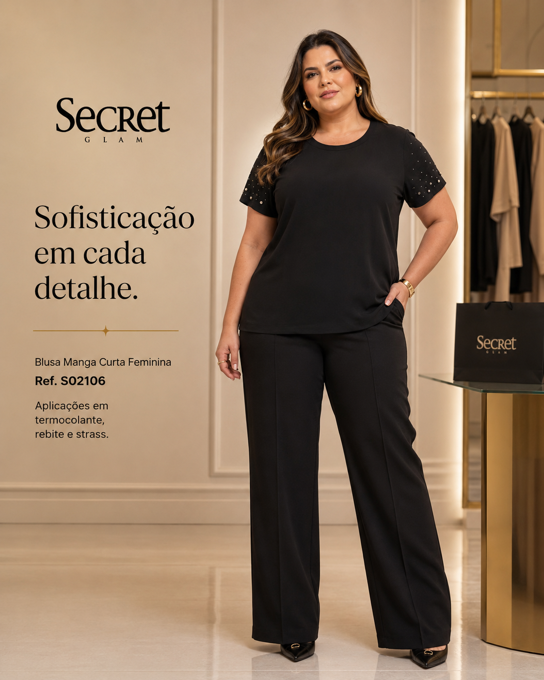 Blusa Manga Curta Feminina Secret Glam S02106