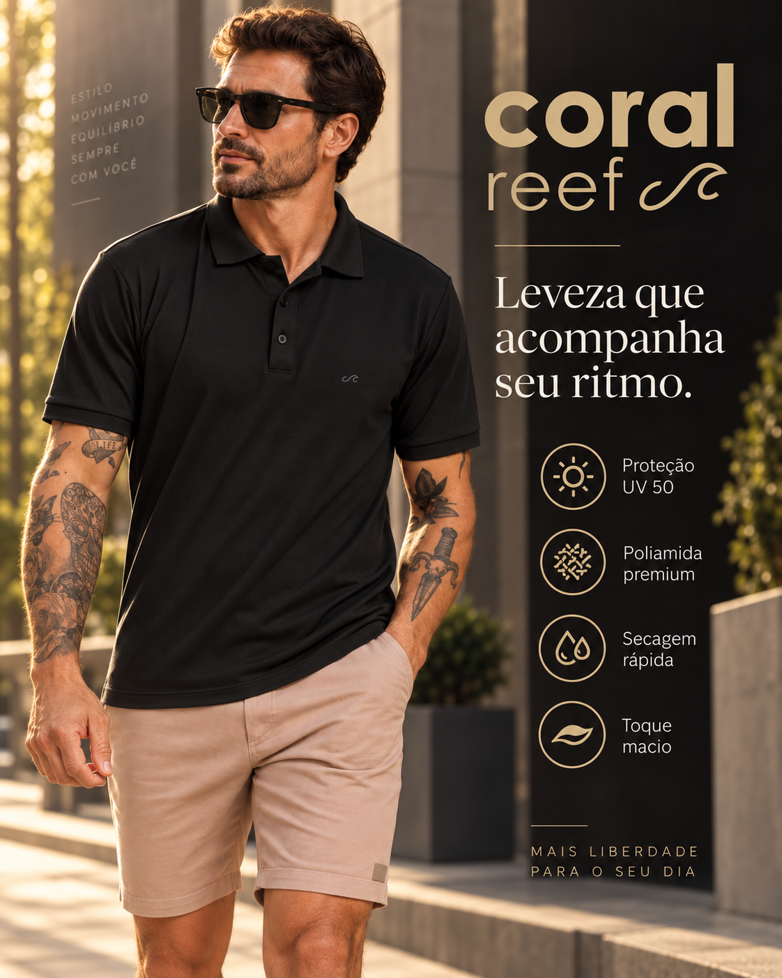 Polo poliamida masculina Coral Reef