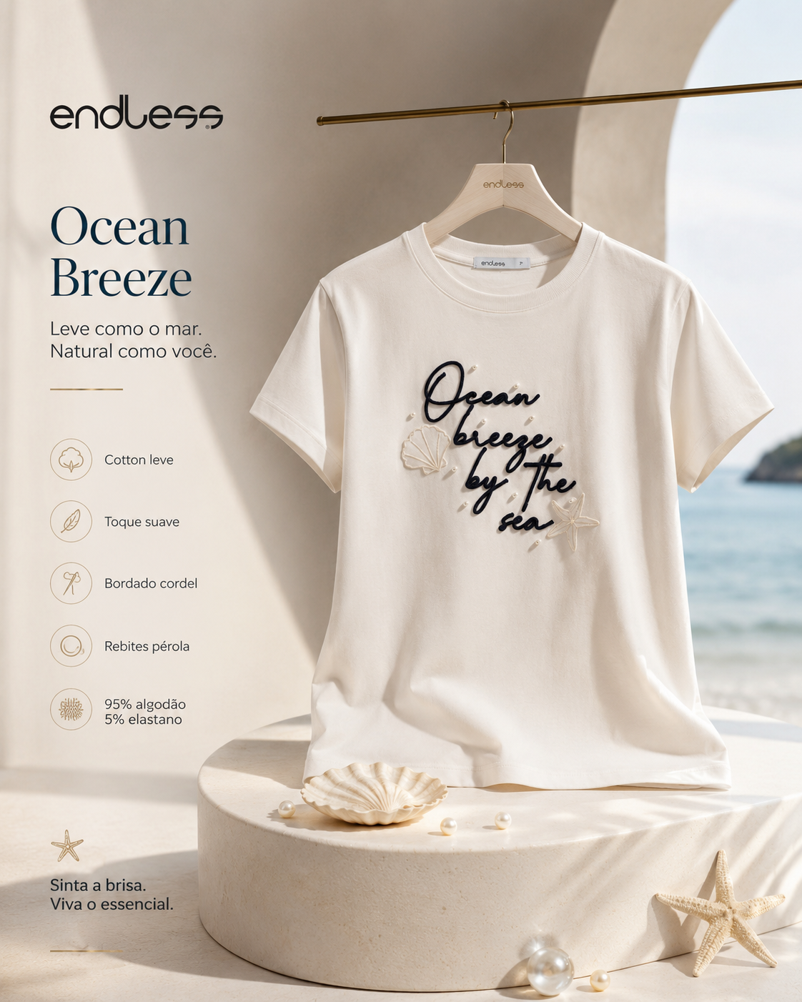 T-Shirt Feminina Com Rebite e Bordado Endless E16099