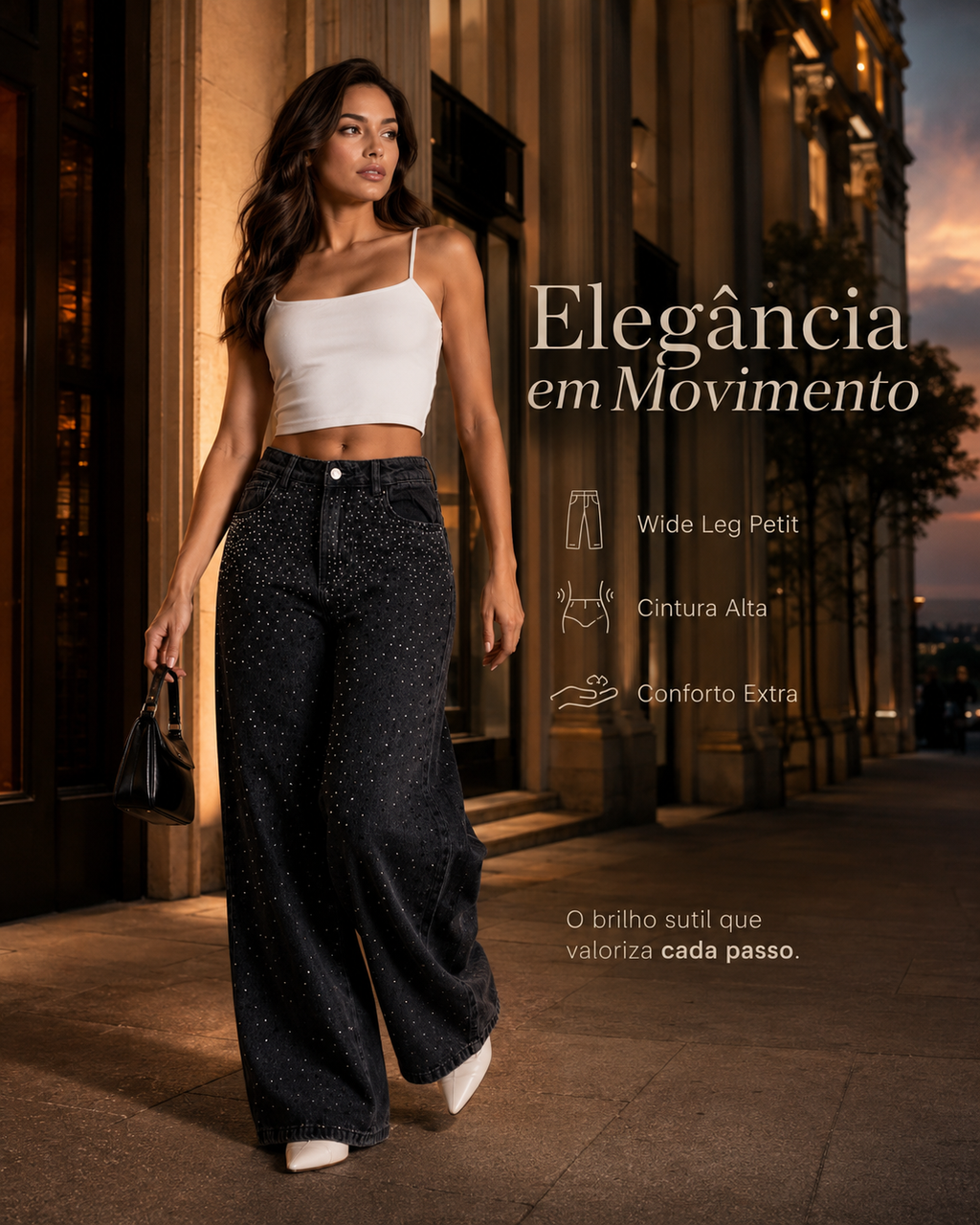 Calça Jeans Sawary Wide Leg Petit Brilho - 283313 (No Lycra)