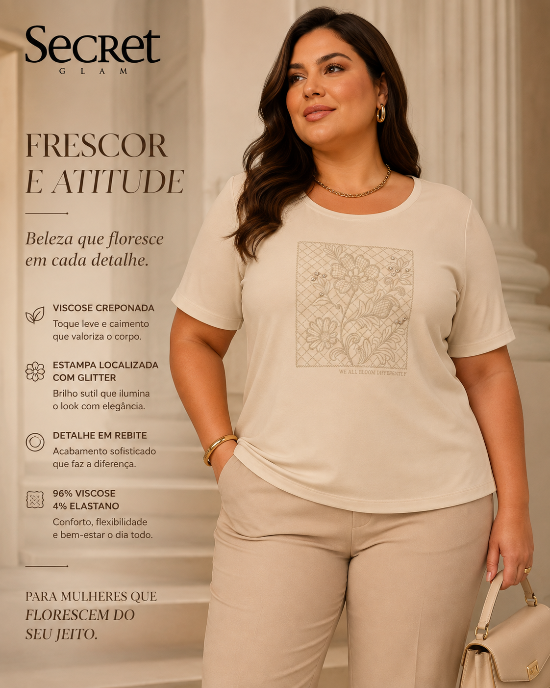 Blusa Feminina Manga Curta Com Estampa Secret Glam S02136