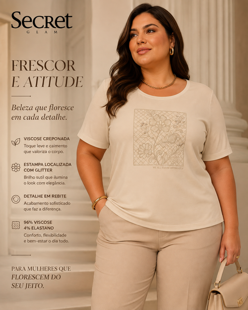 Blusa Feminina Manga Curta Com Estampa Secret Glam S02136
