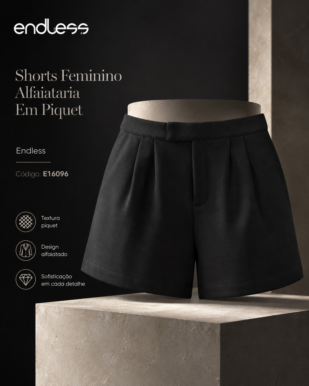 Shorts Feminino Alfaiataria Em Piquet Endless Código: E16096