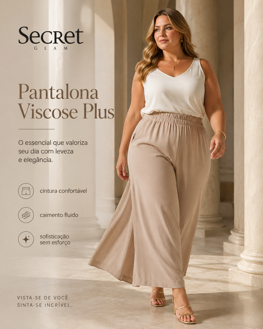Calça Feminina Pantalona Viscose Secret S02134