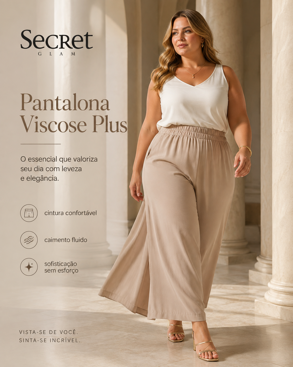 Calça Feminina Pantalona Viscose Secret S02134