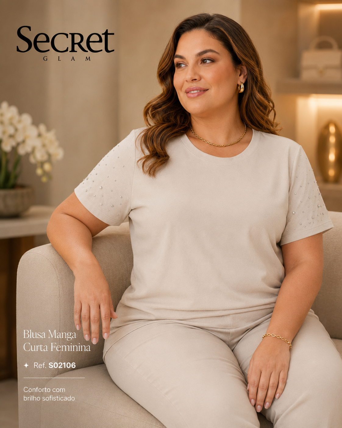 Blusa Manga Curta Feminina Secret Glam S02106