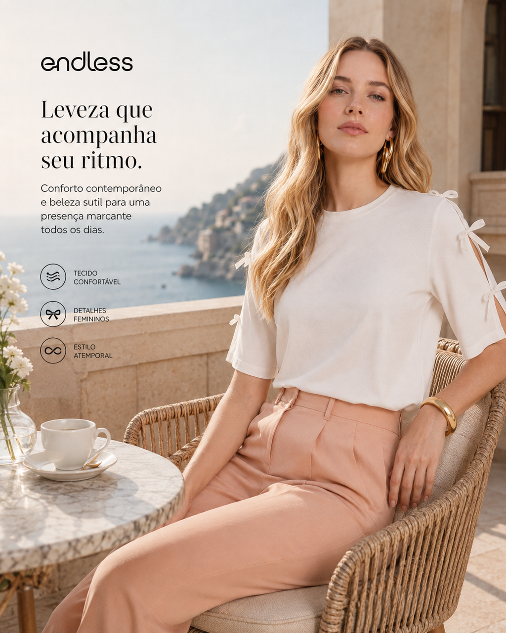 Blusa Feminina Em Riaban Com Detalhe Manga Endless E16120