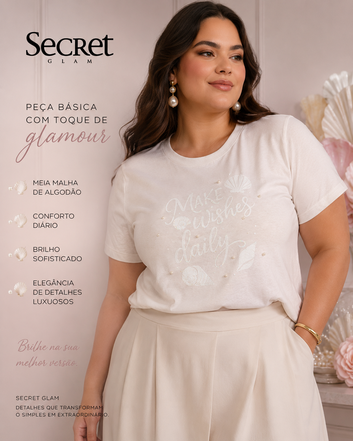 T- Shirt Feminina Com Estampa Secret Glam S02113