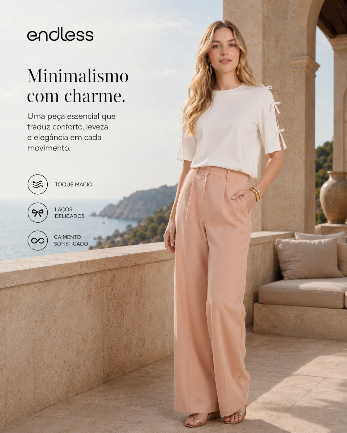 Blusa Feminina Em Riaban Com Detalhe Manga Endless E16120