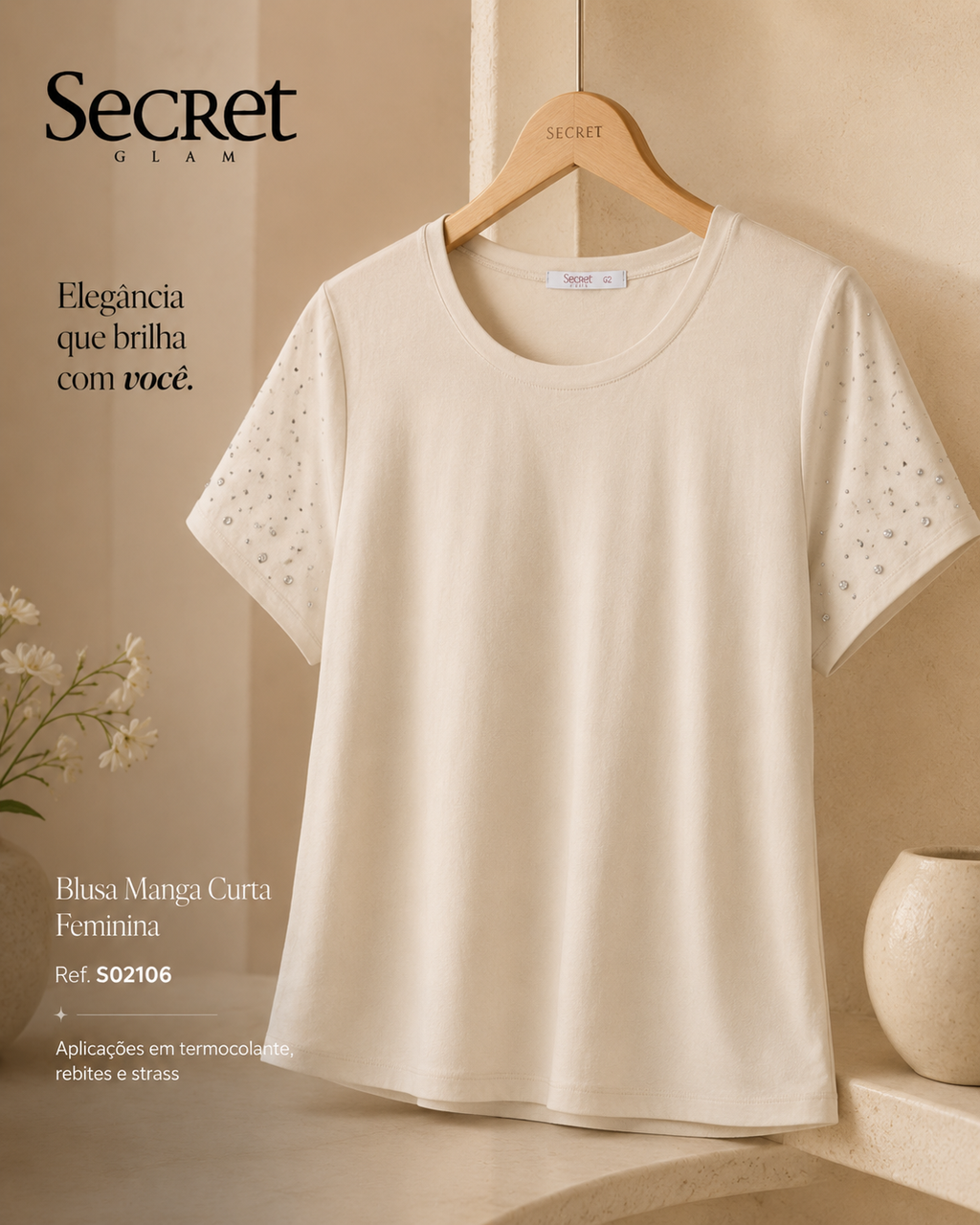 Blusa Manga Curta Feminina Secret Glam S02106